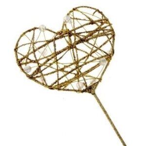 Glittered Heart Wand (7cm Diameter, 30cm Handle) Gold-0