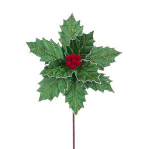 Holly Poinsettia Stem 27cm Green-0