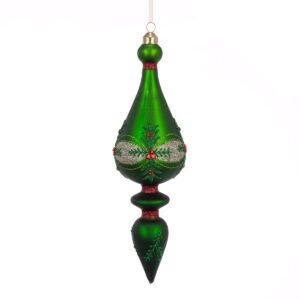 GLASS Glitter Finial 25cm Green/Red-0