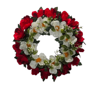 Artificial Poppy Wreath Red & White 35cm